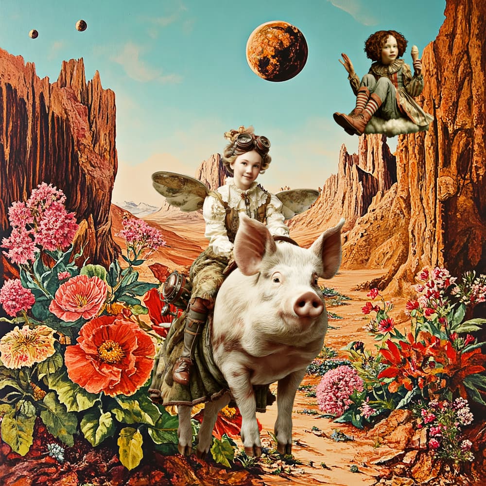 Desert Bloom Pig Ride by Sue Skellern — canvas wall art