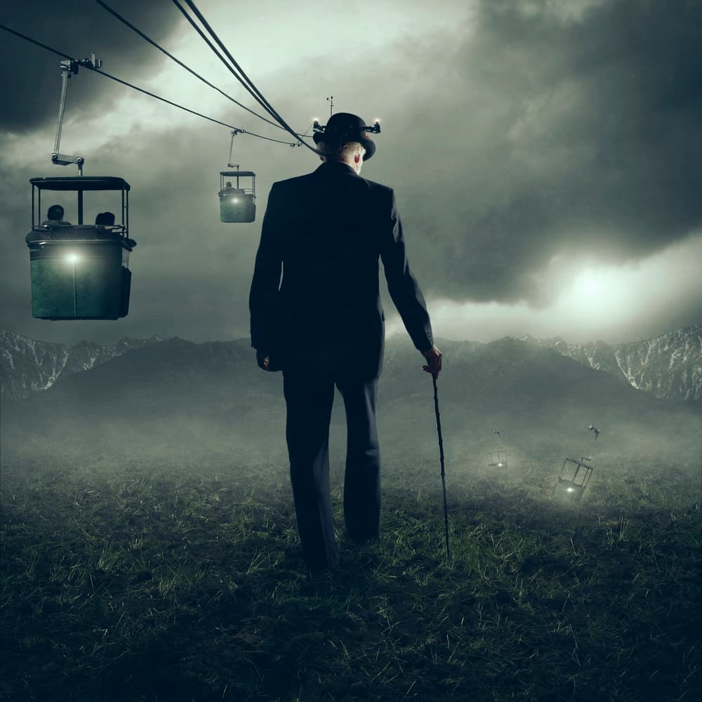 Surreal Man Gondola Journey by Michael Bilotta — canvas wall art