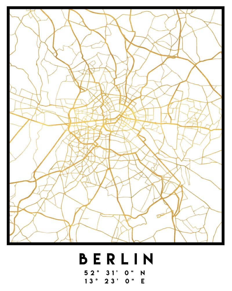 Golden Berlin City Map by Emiliano Deificus — canvas wall art