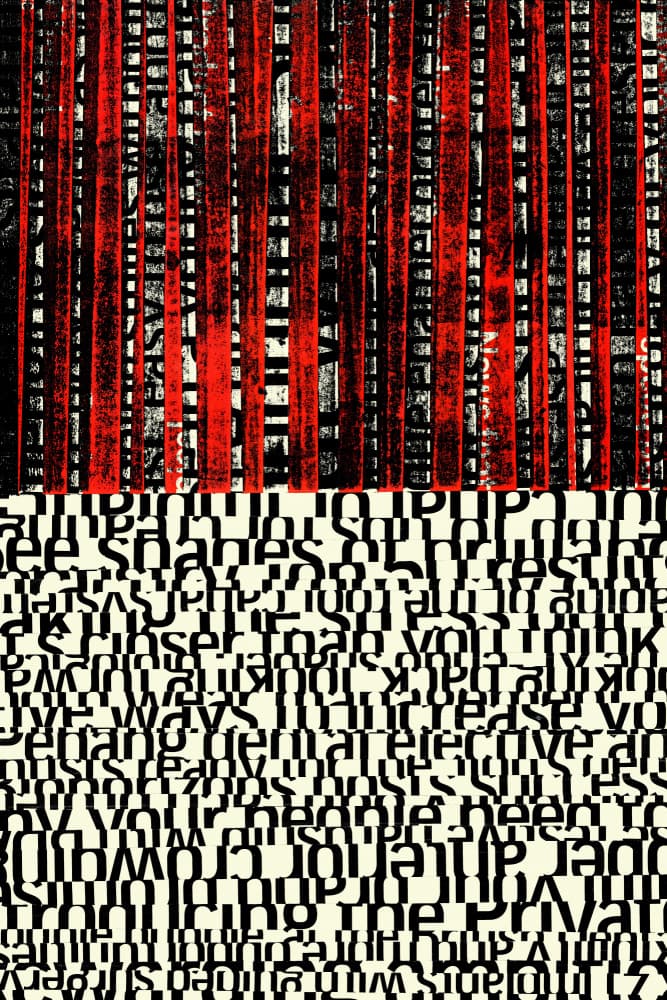 Red Stripes and Fragmented Text by Petr Strnad — canvas wall art