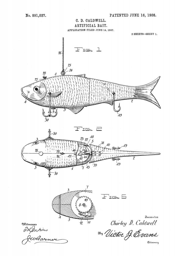 Vintage Fishing Lure Patent by Andreas Magnusson — canvas wall art