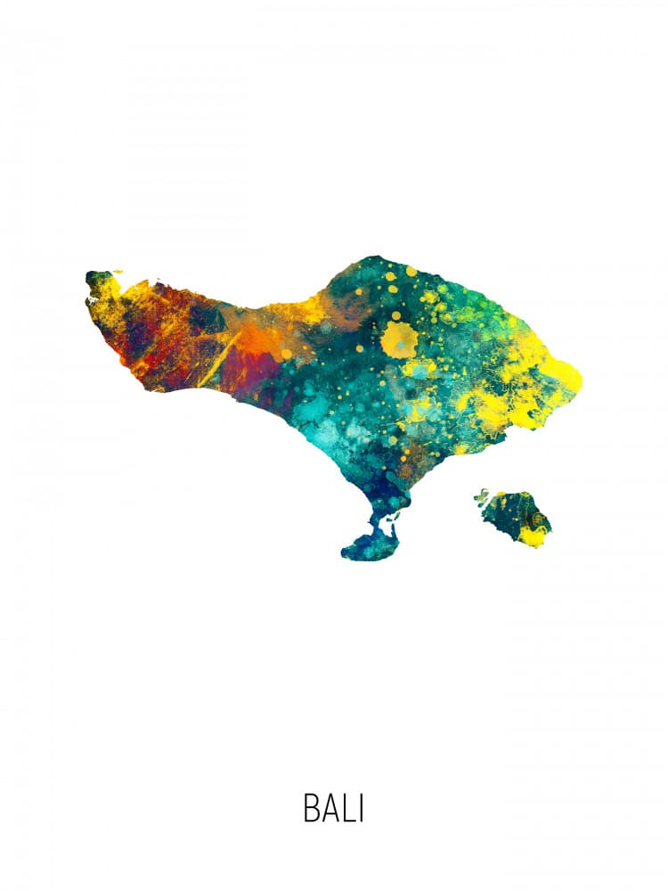 Vibrant Bali Map by Michael Tompsett — canvas wall art
