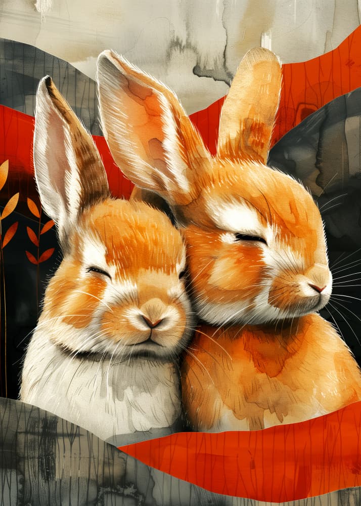 Peaceful Bunny Embrace by Justyna Jaszke — canvas wall art