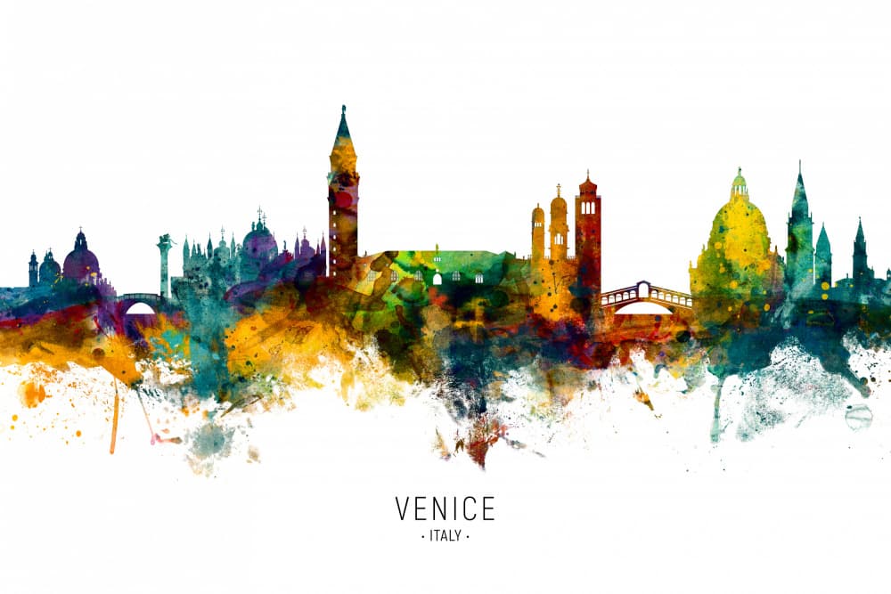 Colorful Venice Watercolor by Michael Tompsett — canvas wall art