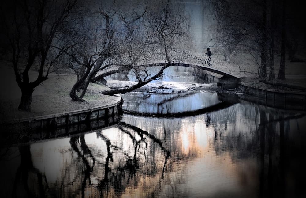 Figure on Winter Bridge by Cristian Andreescu — canvas wall art