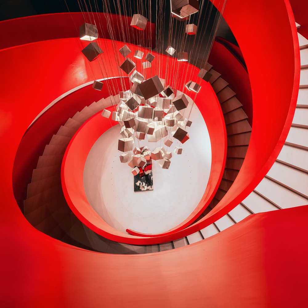 Red Spiral Chandelier by Mei Xu — canvas wall art
