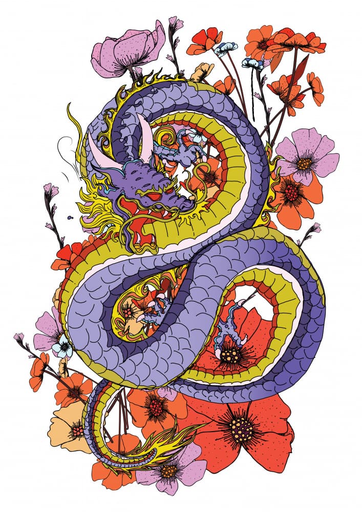 Vibrant Floral Dragon by Nicholas — canvas wall art
