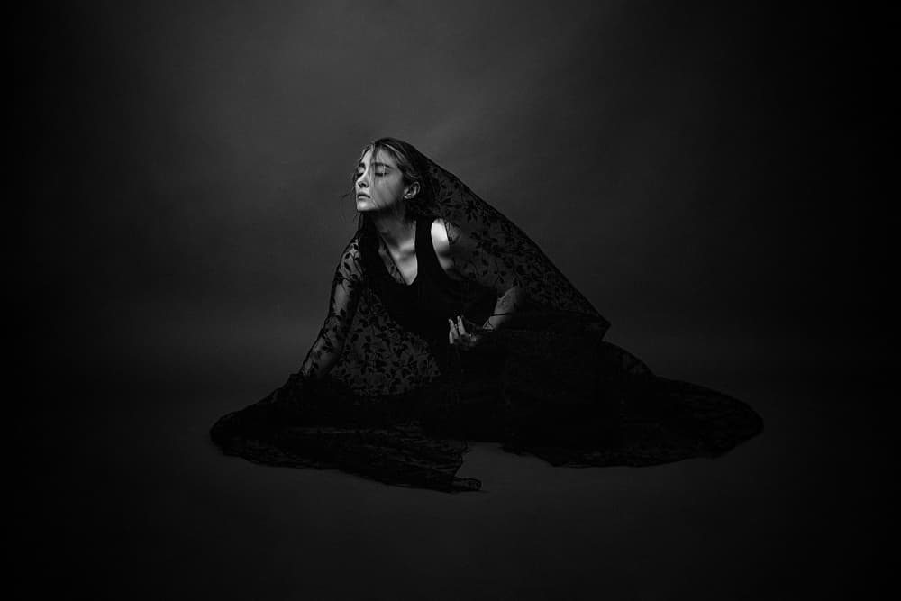 Elegant Black Veil Portrait by Mehdi Mokhtari — canvas wall art