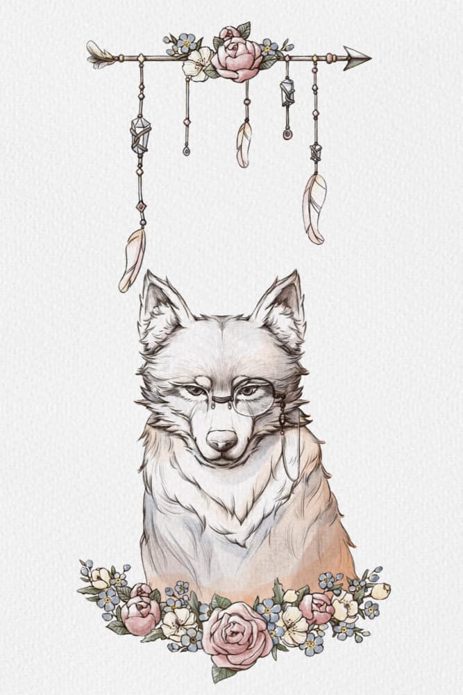 Thoughtful Boho Wolf by Xuan Thai — canvas wall art