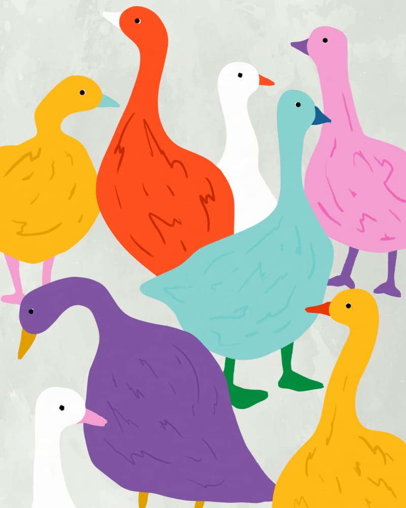 Whimsical Duck Parade by Uma Gokhale — canvas wall art