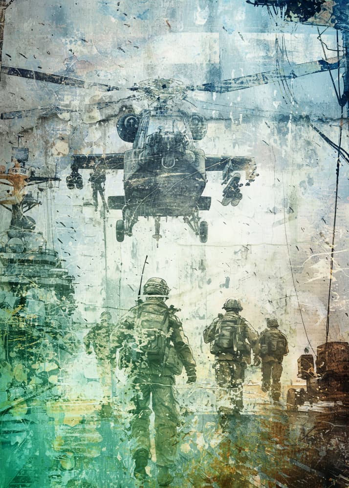 Military Action Grunge by Rafal Kulik — canvas wall art