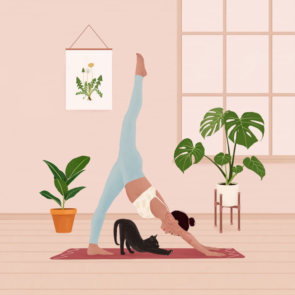 Peaceful Yoga With Cat by Petra Holíková — canvas wall art