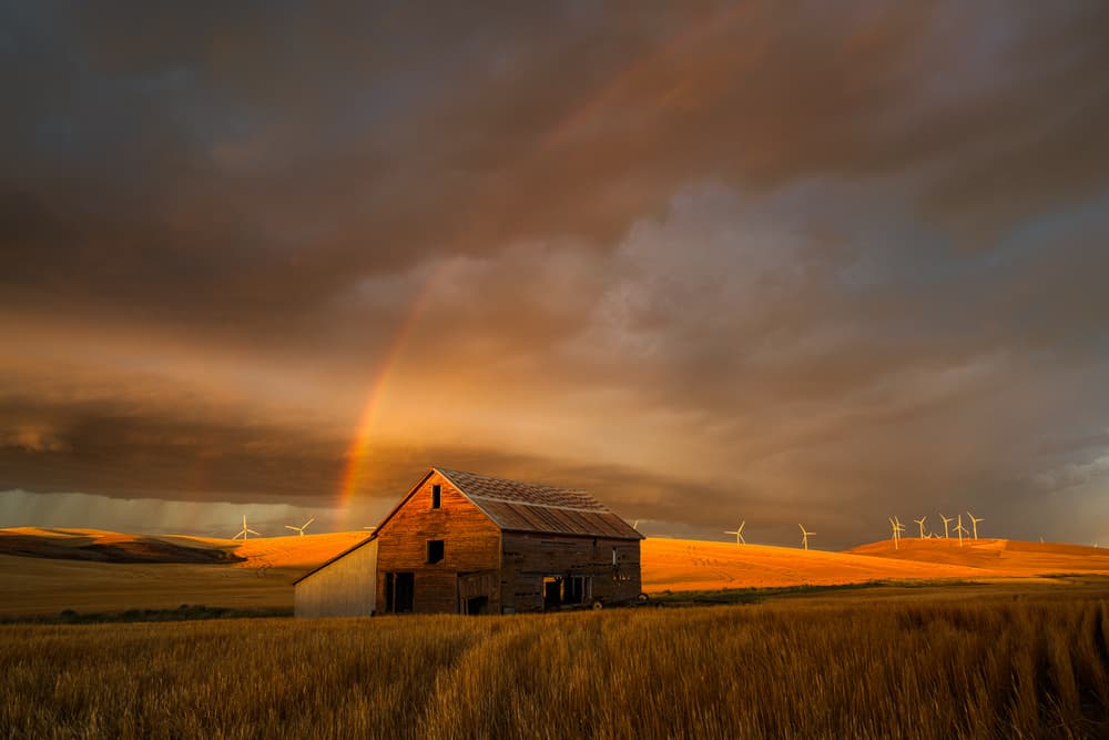 Golden Barn Rainbow by John Fan — canvas wall art