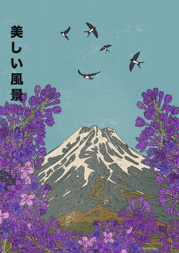 Mount Fuji Purple Blooms by Nicholas — canvas wall art