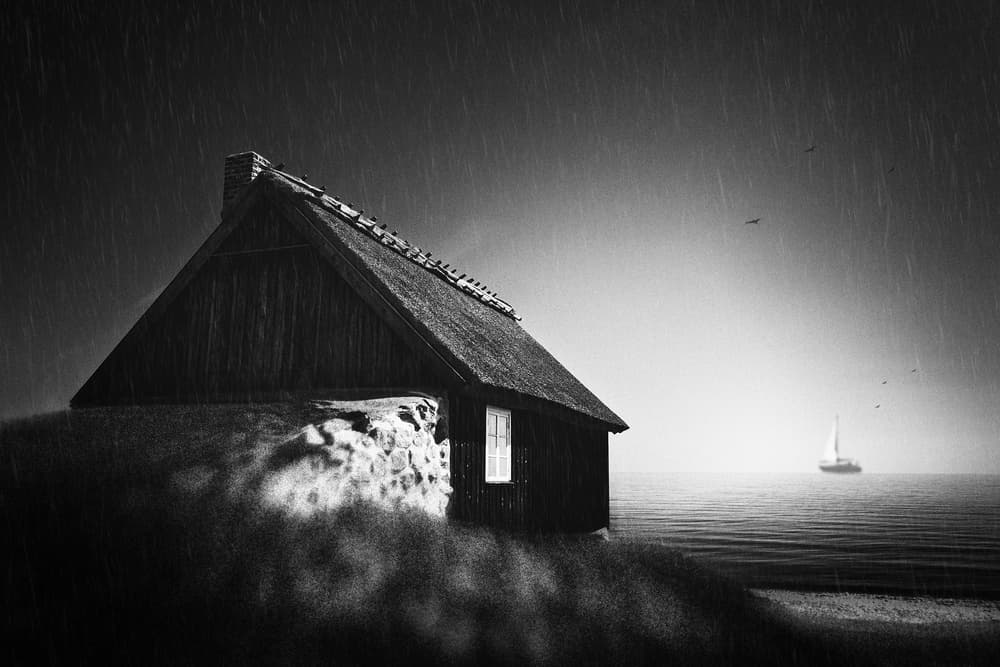 Rainy Seaside Cottage by Gustav Davidsson — canvas wall art
