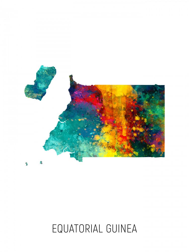 Colorful Equatorial Guinea Map by Michael Tompsett — canvas wall art
