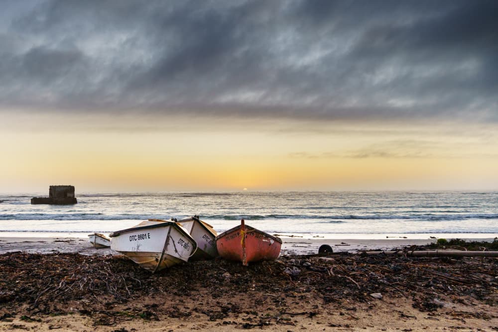 Beach Boats Sunset by Etienne Steenkamp — canvas wall art