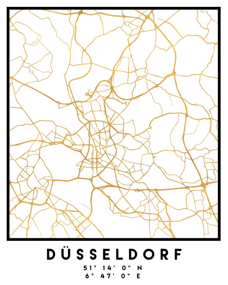 Golden Düsseldorf Map by Emiliano Deificus — canvas wall art