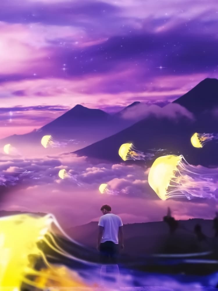 Man Among Dream Jellyfish by Ritvik takkar — canvas wall art