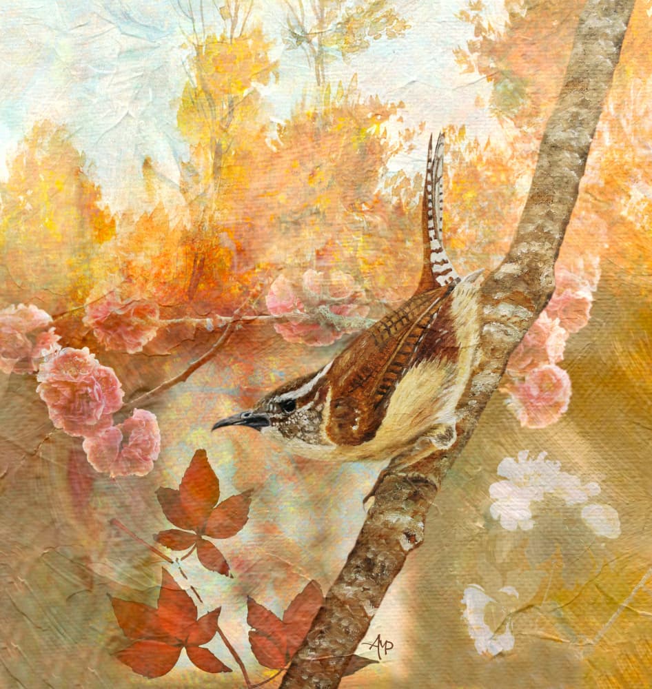 Carolina Wren in Autumn by Angeles M. Pomata — canvas wall art