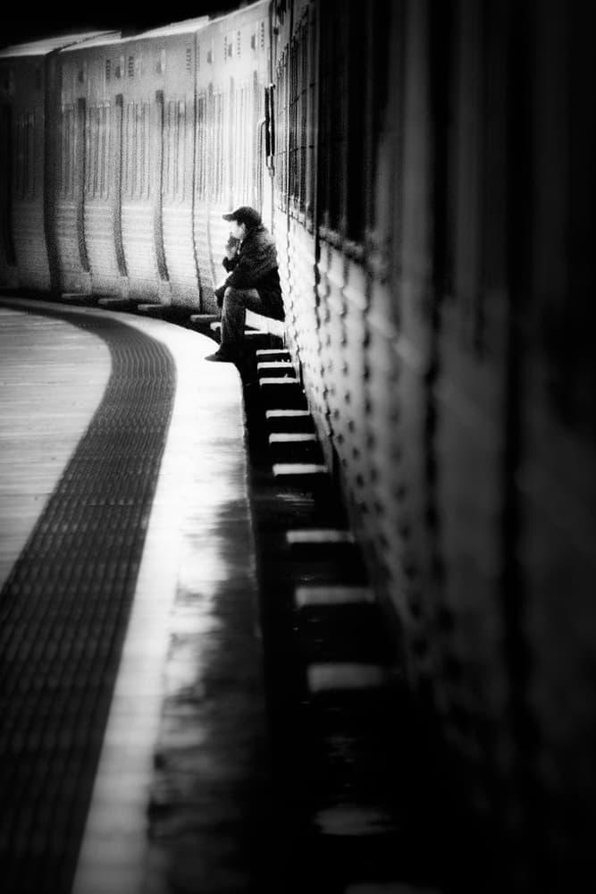 Man Waiting Train Platform by Paulo Abrantes — canvas wall art
