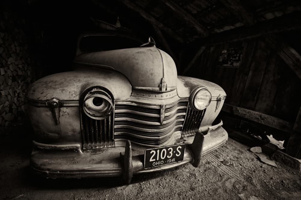 Forgotten Garage Classic by Peter Schade — canvas wall art