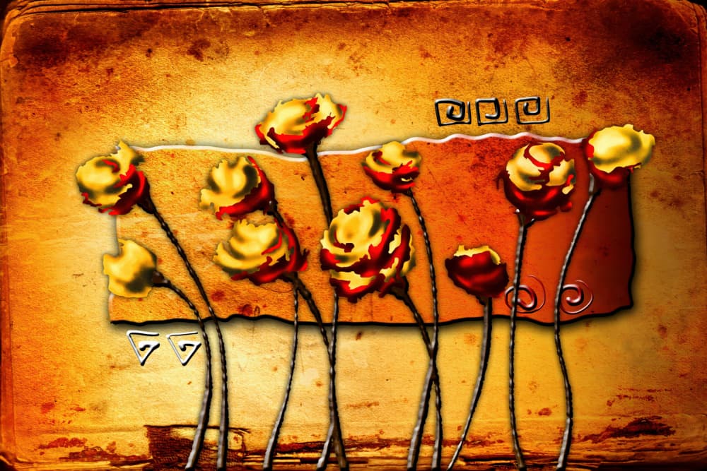 Golden Textured Flowers by Rafal Kulik — canvas wall art