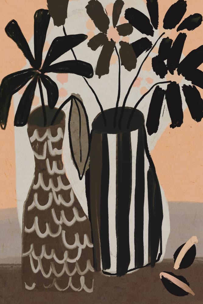 Striped Vases Bloom by Treechild — canvas wall art
