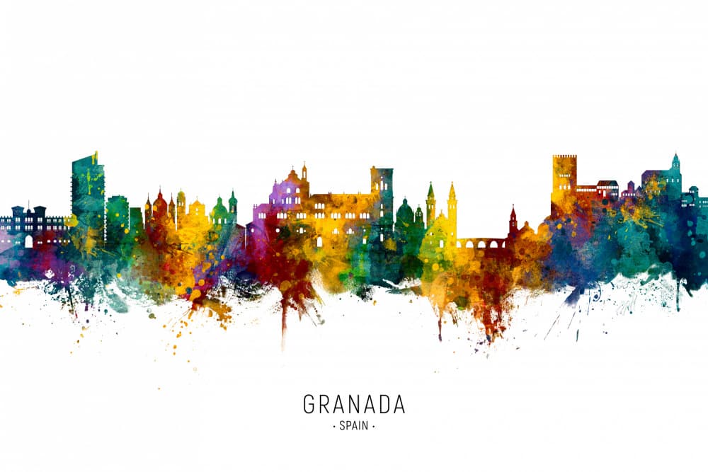 Granada Colorful Skyline by Michael Tompsett — canvas wall art