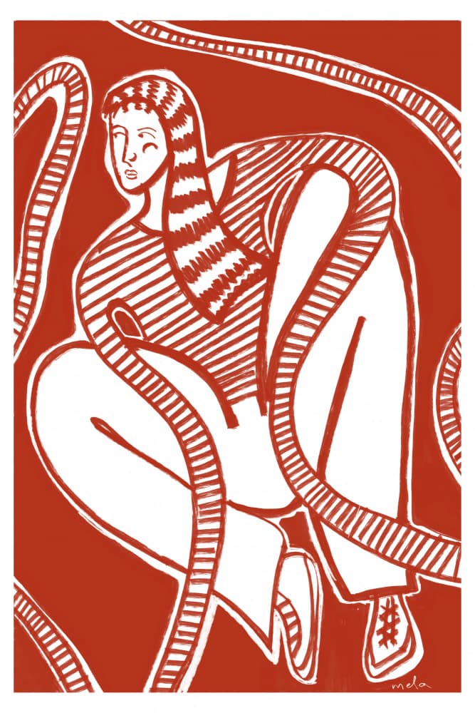 Woman Entangled in Lines by Mela Patterns — canvas wall art