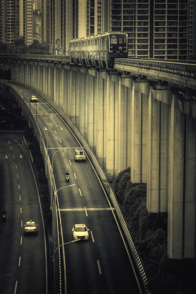 Elevated City Monorail by Mei Xu — canvas wall art