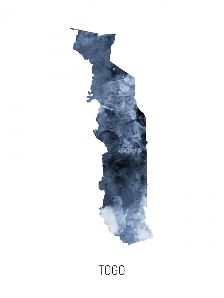 Togo Watercolor Map by Michael Tompsett — canvas wall art