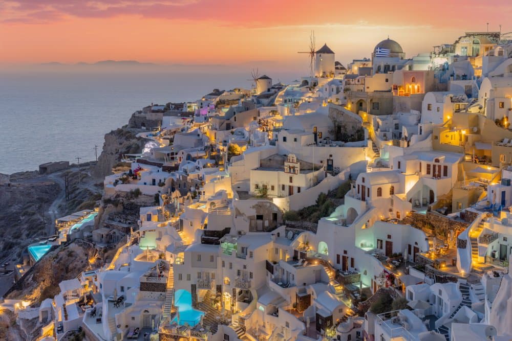 Santorini Sunset Village by Francesco Riccardo Iacomino — canvas wall art