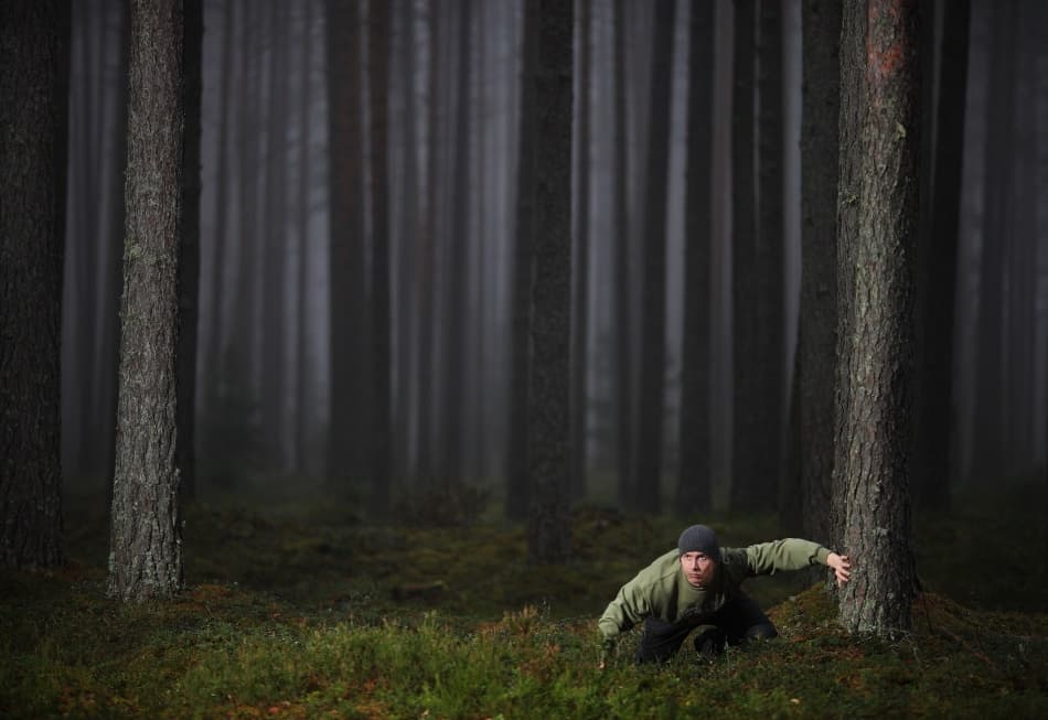 Man In Misty Woods by Kaspars Kurcens — canvas wall art
