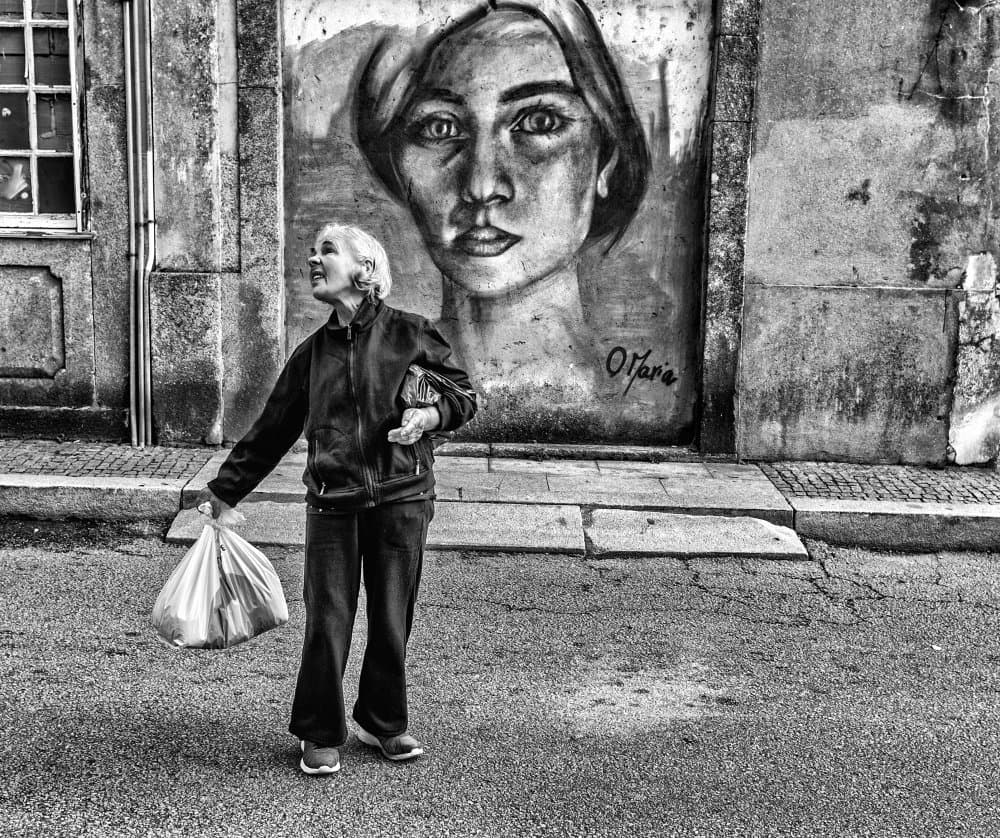 Old Woman City Gaze by Aleš Klabus — canvas wall art