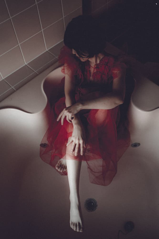 Pensive Woman Red Dress by Kurosaki Sangan — canvas wall art