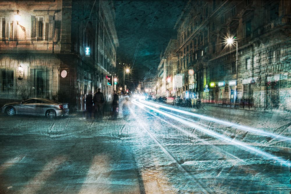 City Street Light Trails by Nicodemo Quaglia — canvas wall art