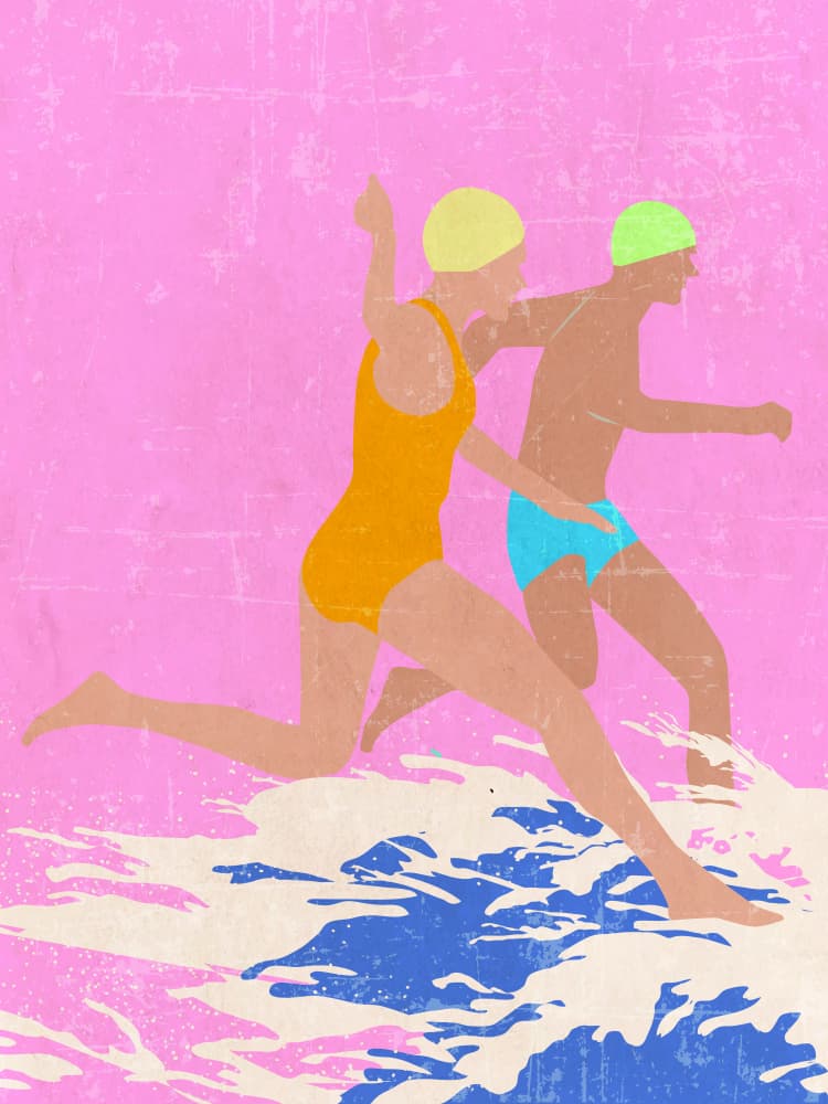 Pink Beach Swimmers by WallChart Art Studio — canvas wall art