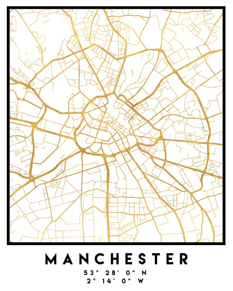 Golden Manchester City Map by Emiliano Deificus — canvas wall art