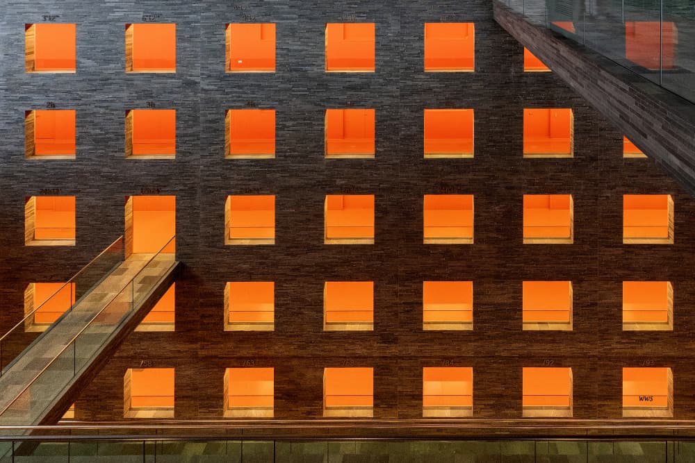 Orange Geometric Facade by Wilma Wijers Smeets — canvas wall art