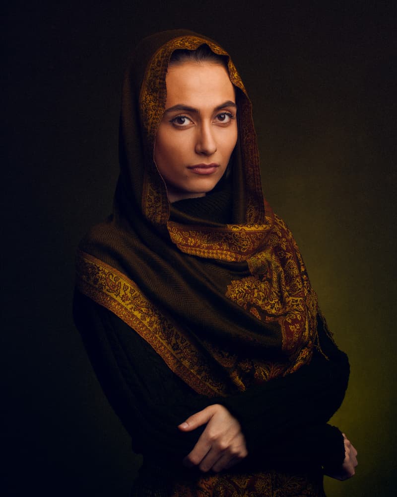 Pensive Scarf Portrait by Mehdi Mokhtari — canvas wall art
