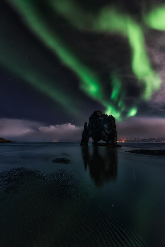 Northern Lights Rock Reflection by David Martin Castan — canvas wall art