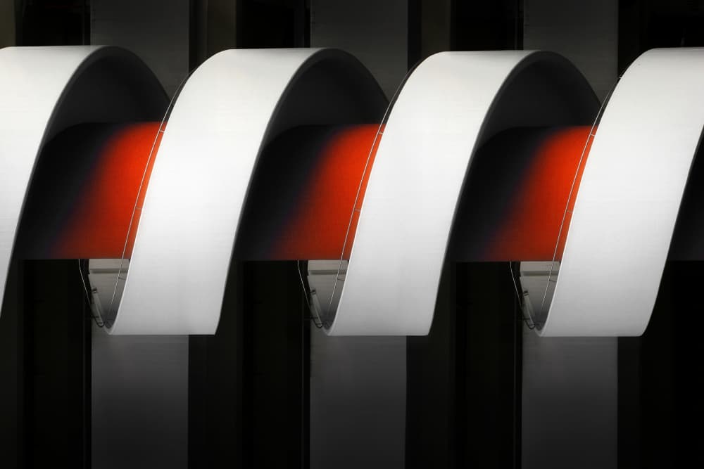 Abstract Red White Curves by Hans-Wolfgang Hawerkamp — canvas wall art