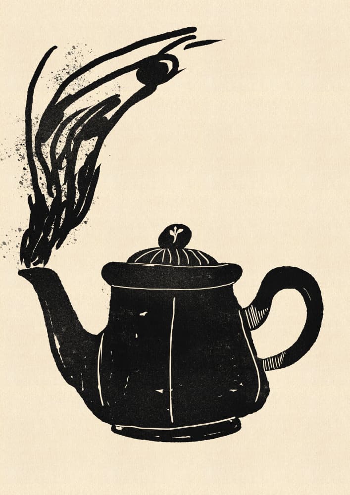 Steaming Black Teapot