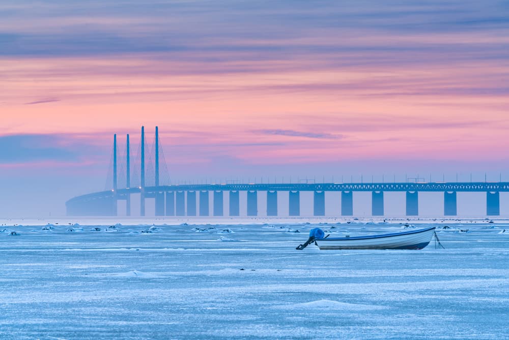 Frozen Boat Oresund Bridge by Jacek Oleksinski — canvas wall art