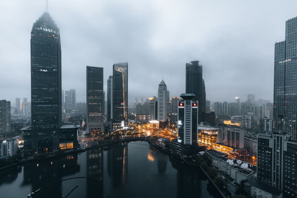 Modern City Twilight by Ruochen Shen — canvas wall art