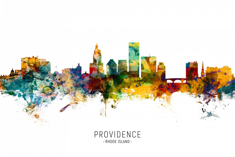 Providence Watercolor Skyline by Michael Tompsett — canvas wall art