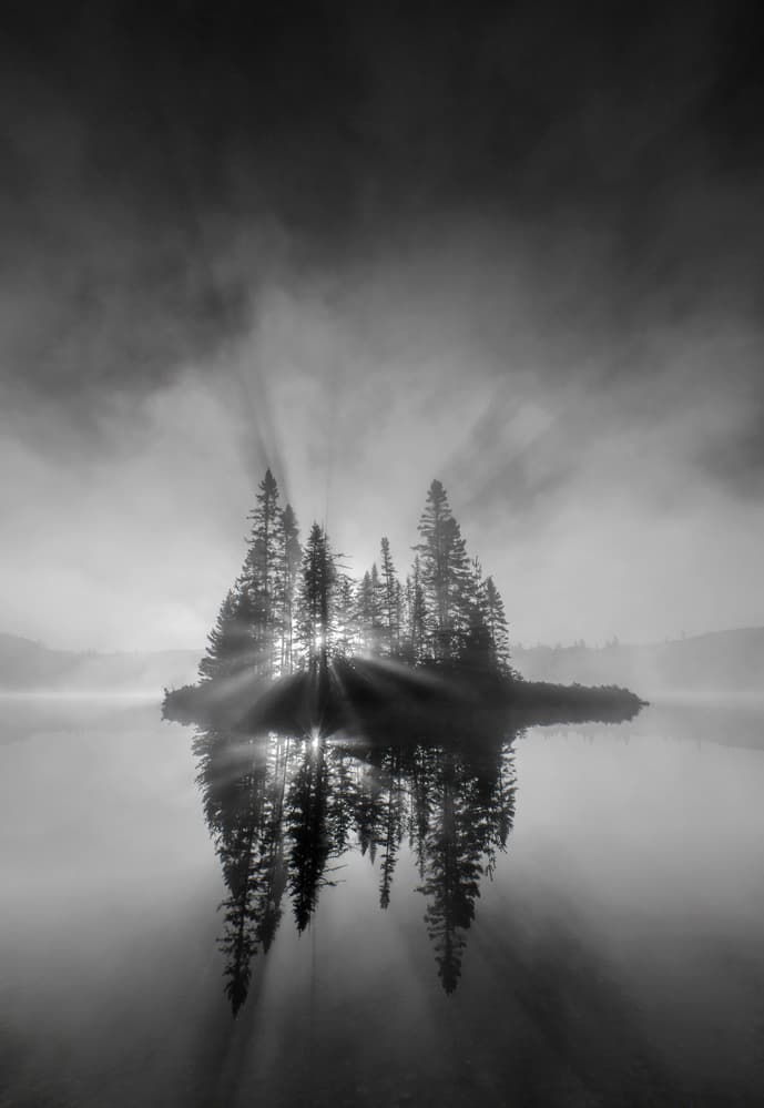 Misty Island Sunrays by Donald Luo — canvas wall art