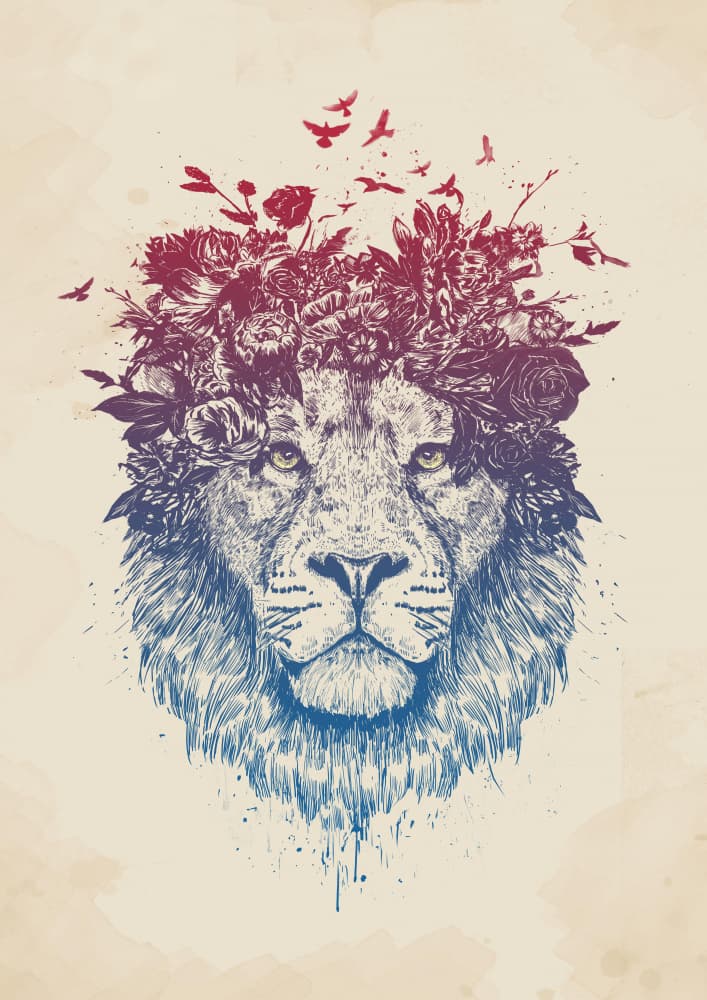 Majestic Floral Lion by Balazs Solti — canvas wall art
