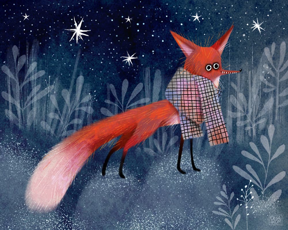 Whimsical Fox In Plaid by Olga Skomorokhova — canvas wall art